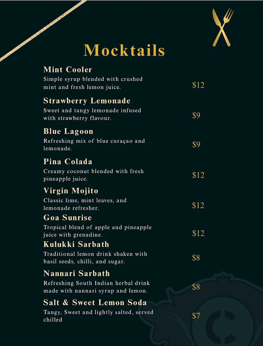 Menu, Chennai Palace Indian Restaurant
