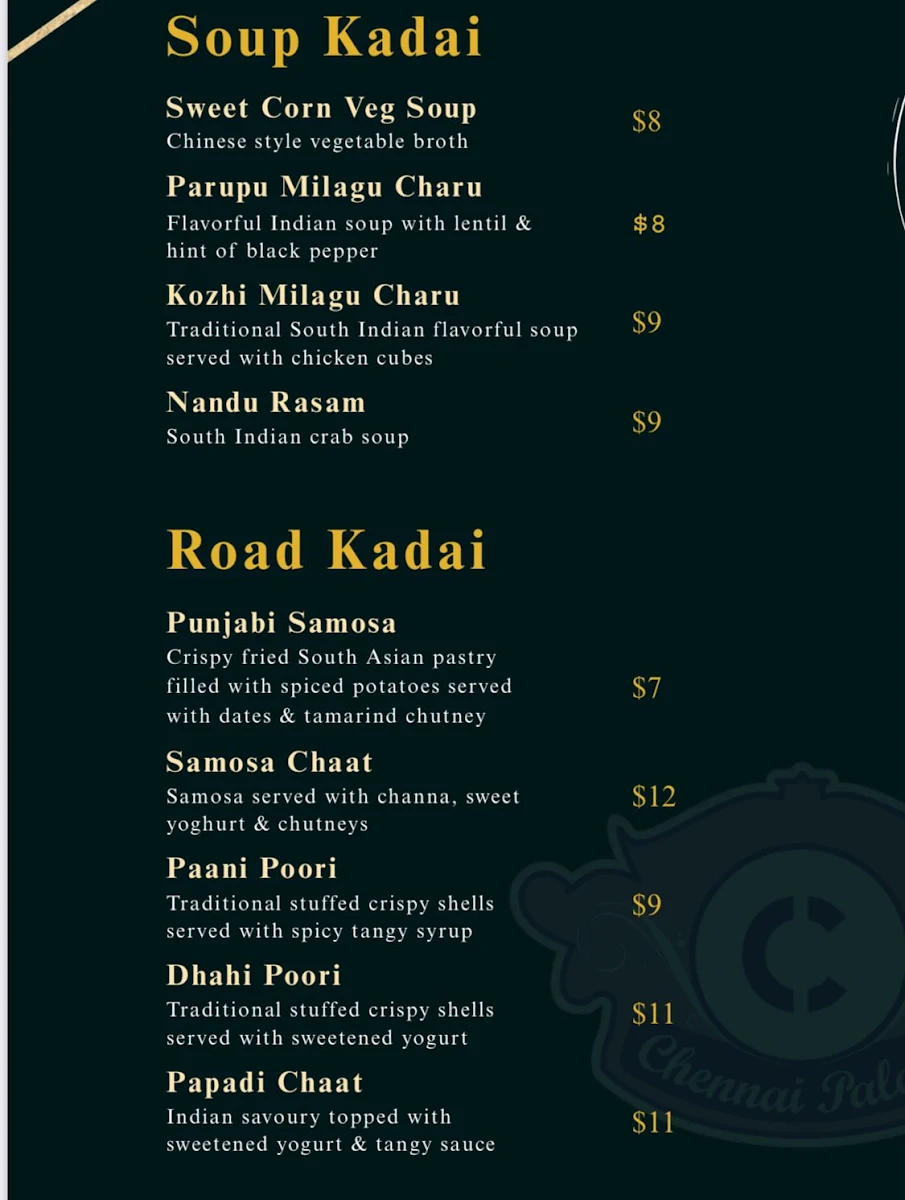 Menu, Chennai Palace Indian Restaurant