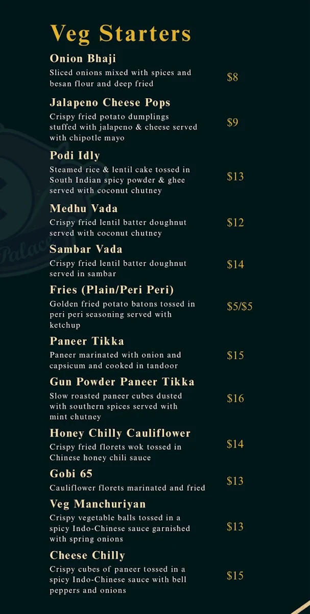 Menu, Chennai Palace Indian Restaurant
