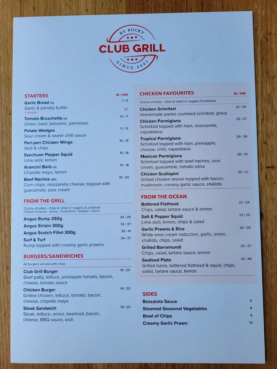 Menu, Rocky’s Grill