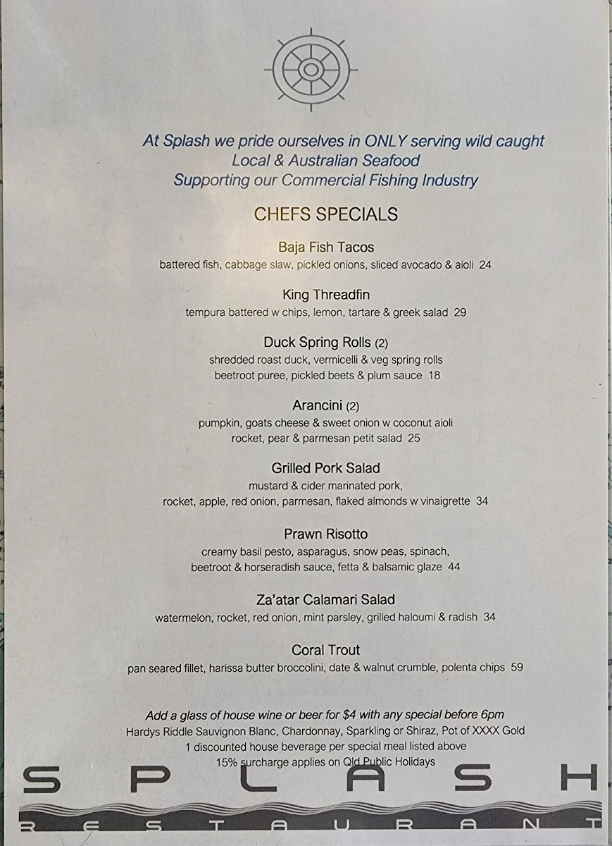 Menu, Splash Seafood Restaurant
