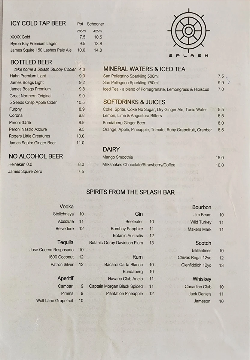 Menu, Splash Seafood Restaurant