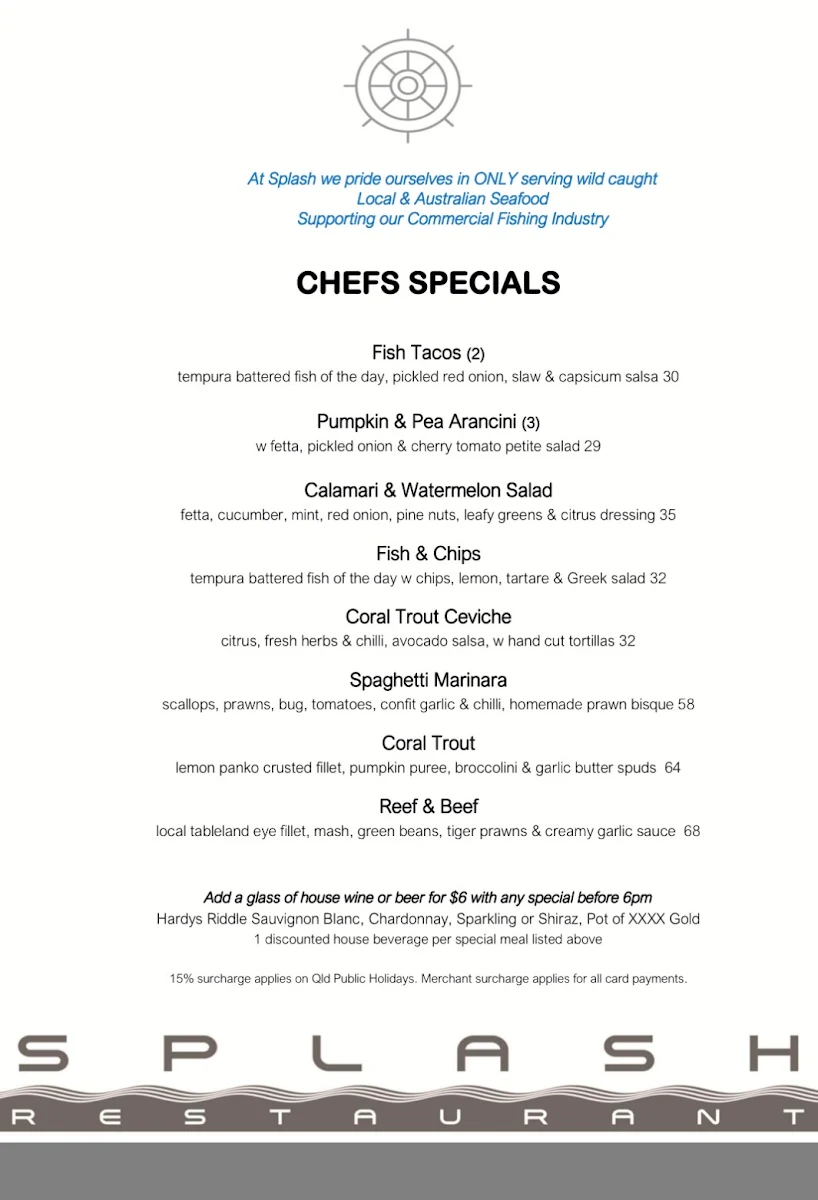 Menu, Splash Seafood Restaurant