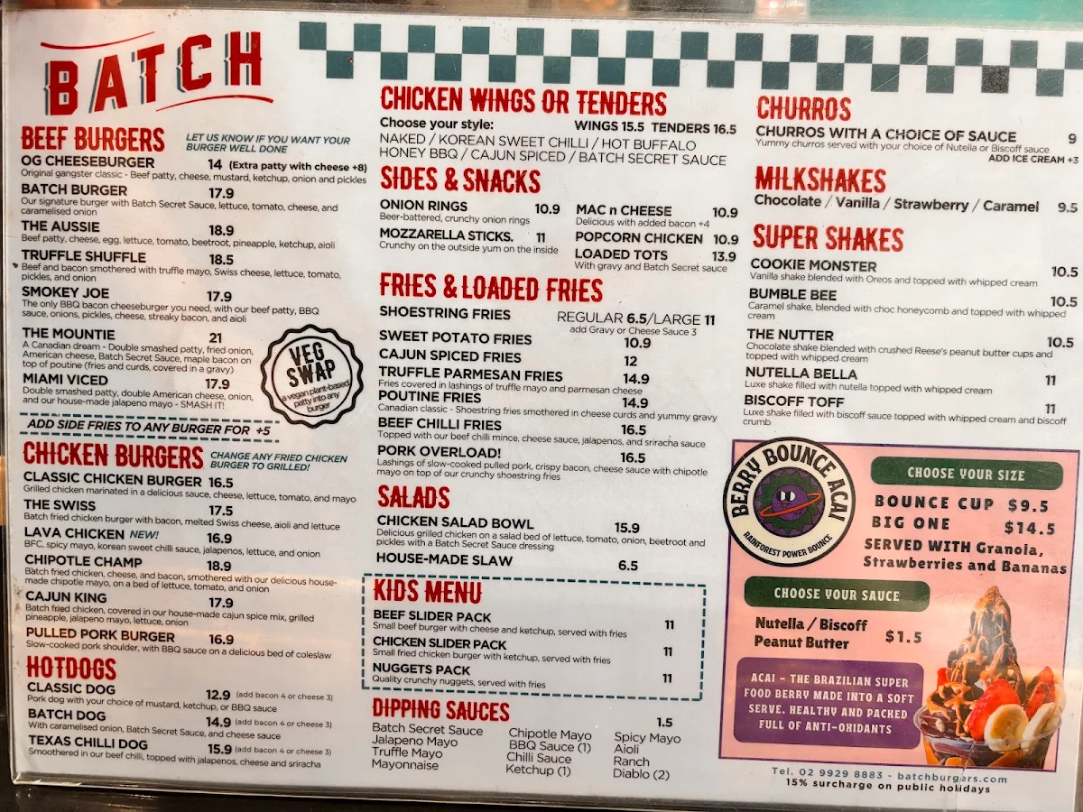 Menu, Batch Burgers