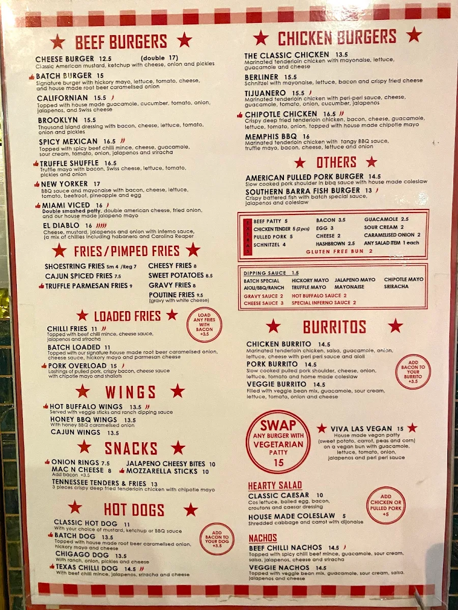 Menu, Batch Burgers