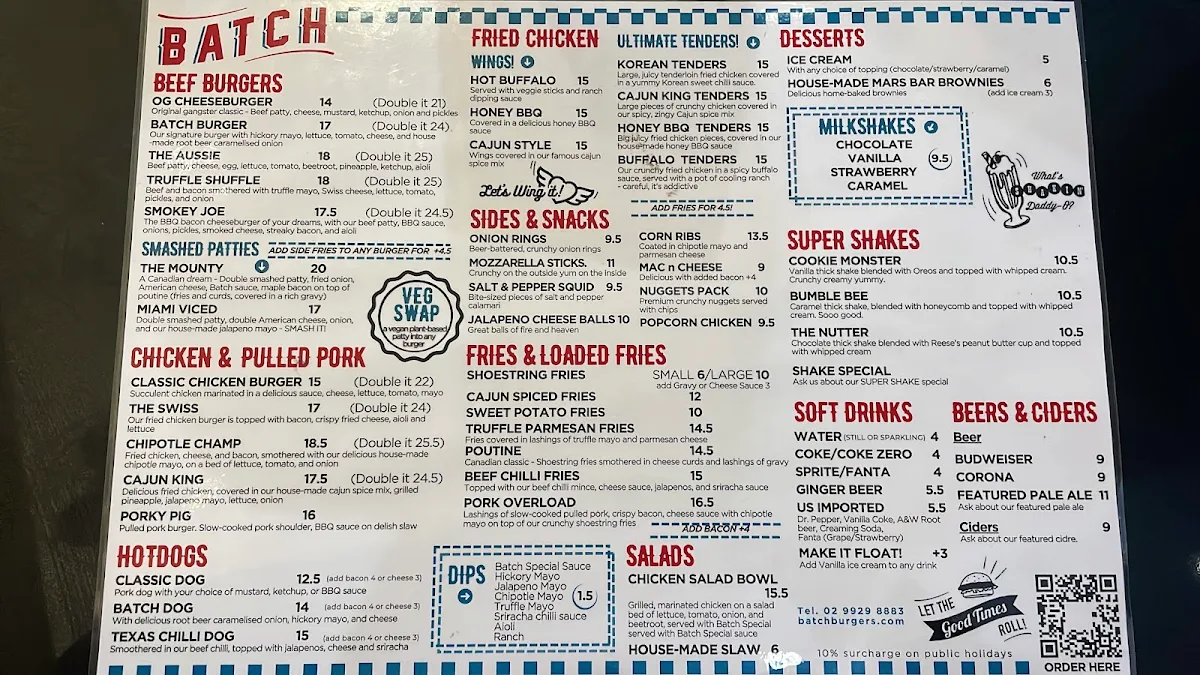 Menu, Batch Burgers