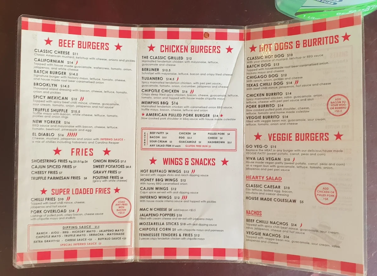 Menu, Batch Burgers