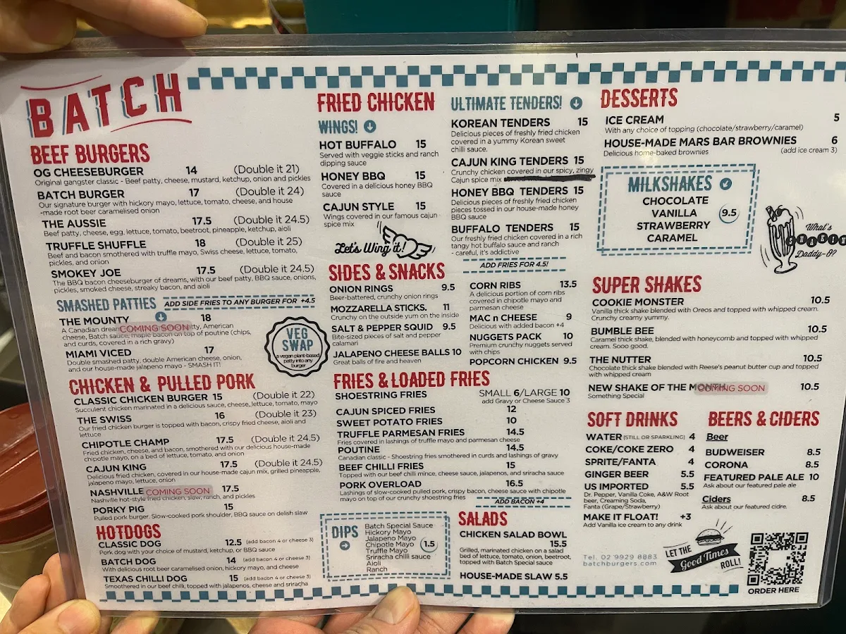 Menu, Batch Burgers