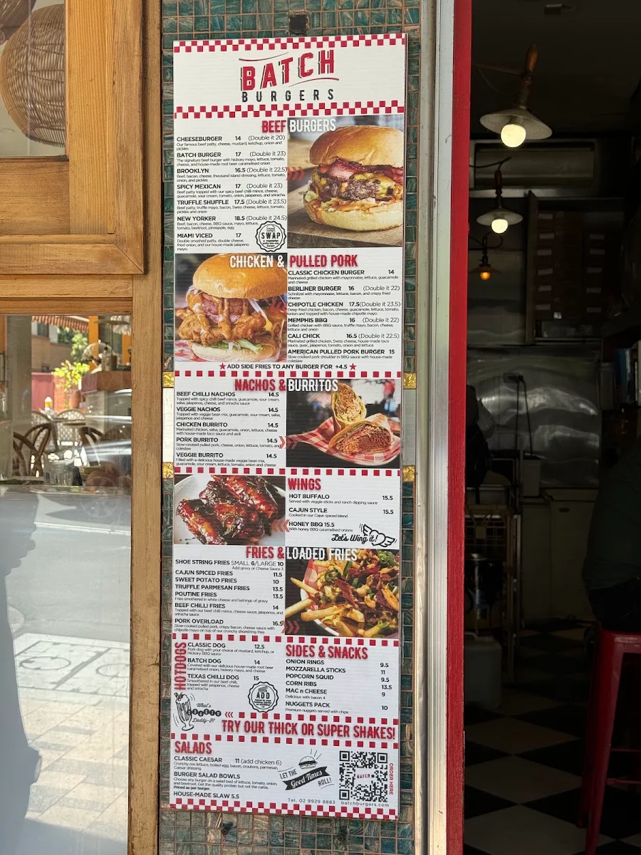 Menu, Batch Burgers