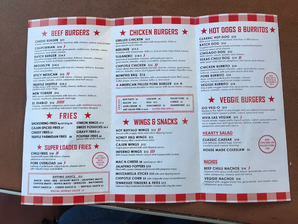 Menu, Batch Burgers