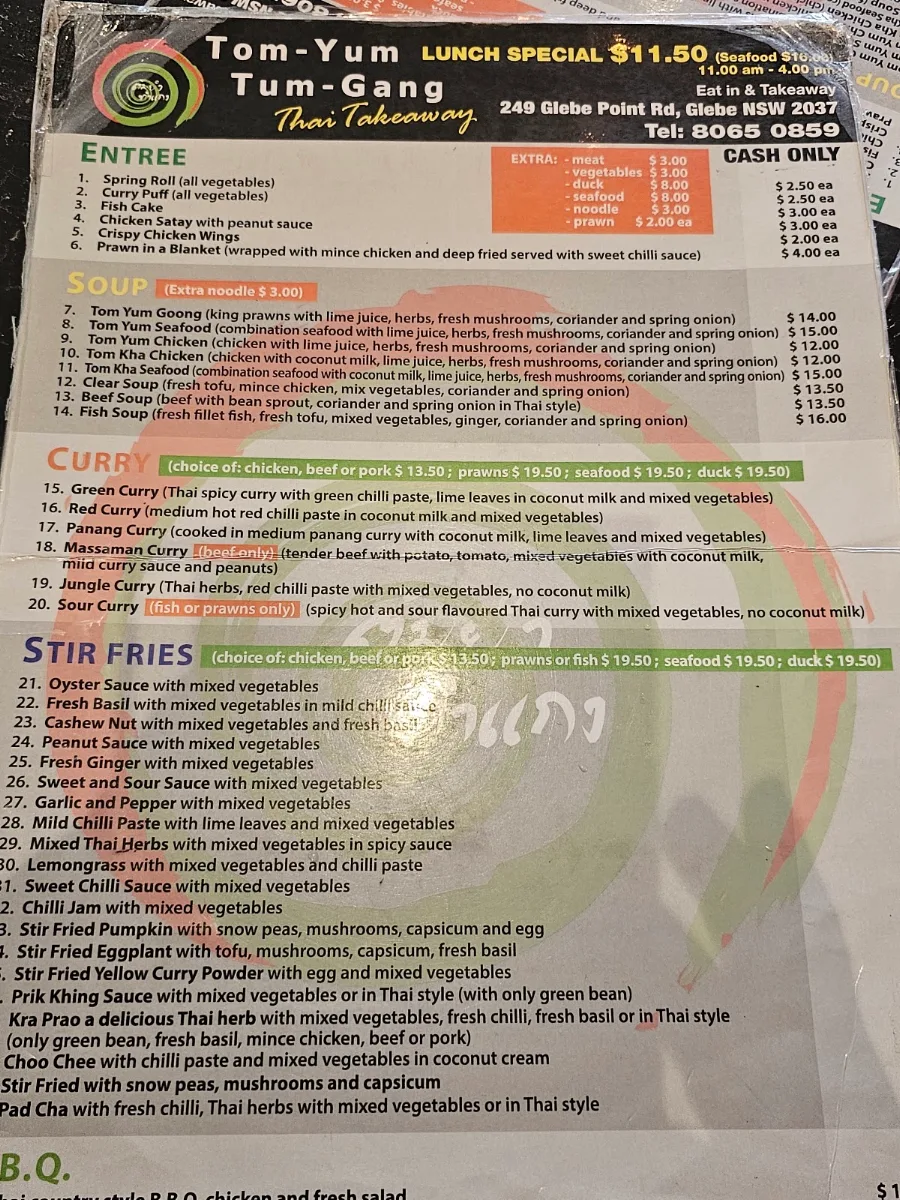 Menu, Tom-Yum Tum-Gang