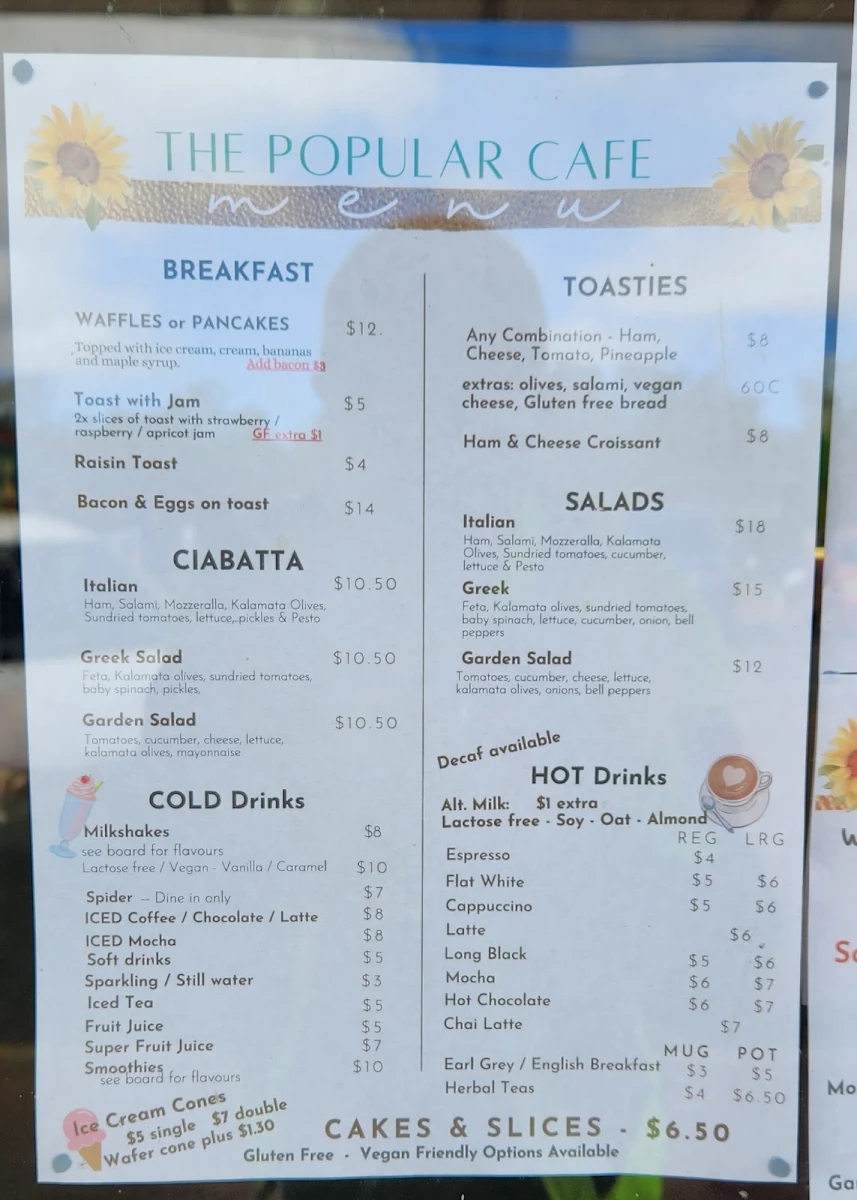 Menu, Popular Cafe OPEN