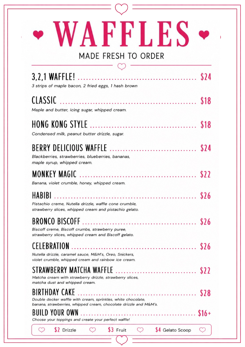 Menu, Loverboy Cafe