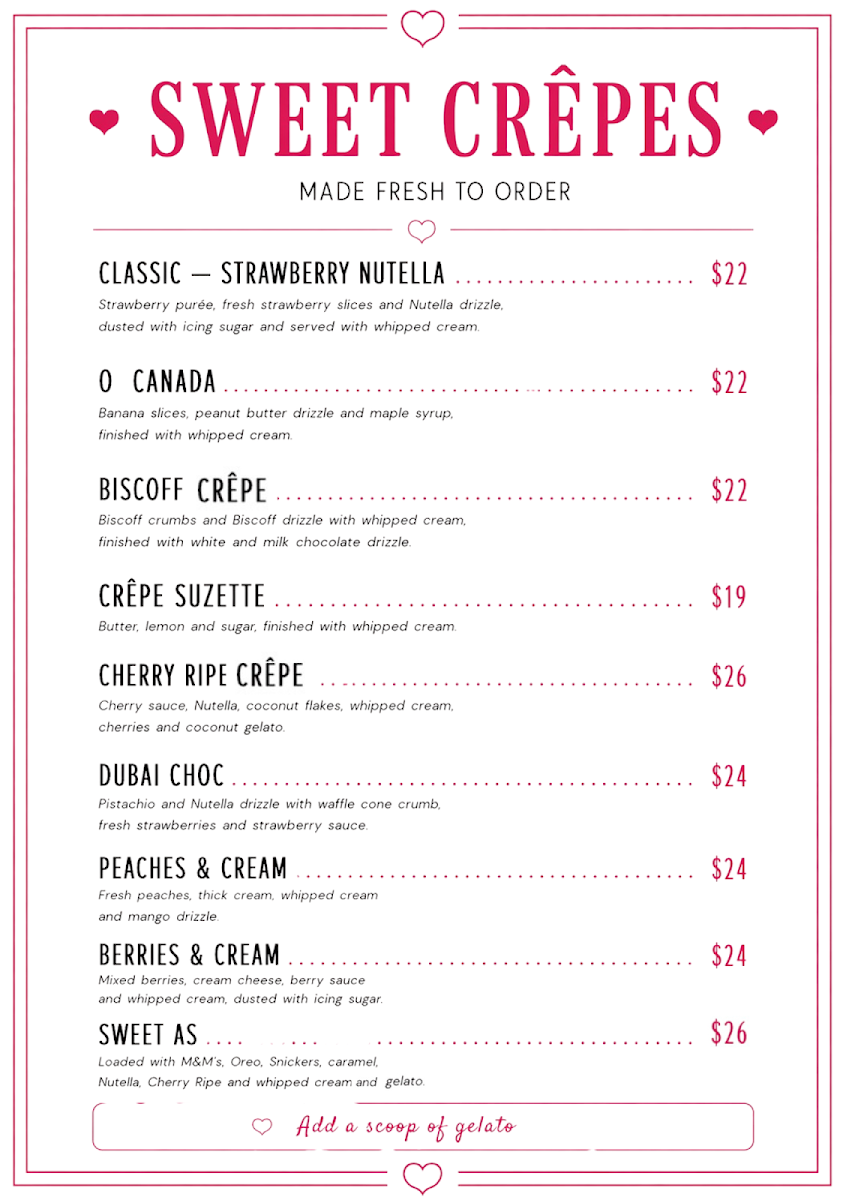 Menu, Loverboy Cafe
