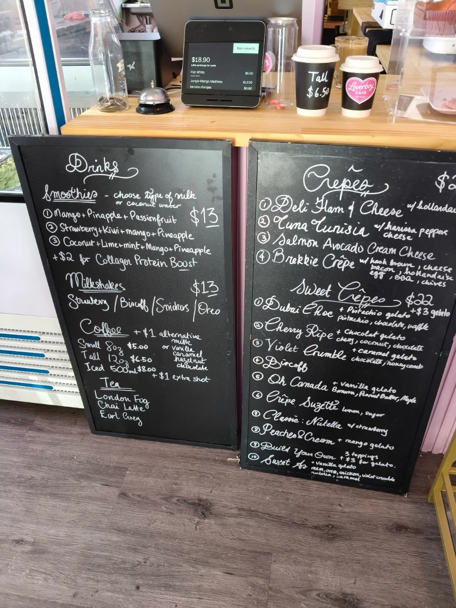 Menu, Loverboy Cafe