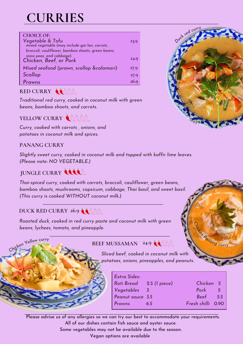 Menu, Thai Magik
