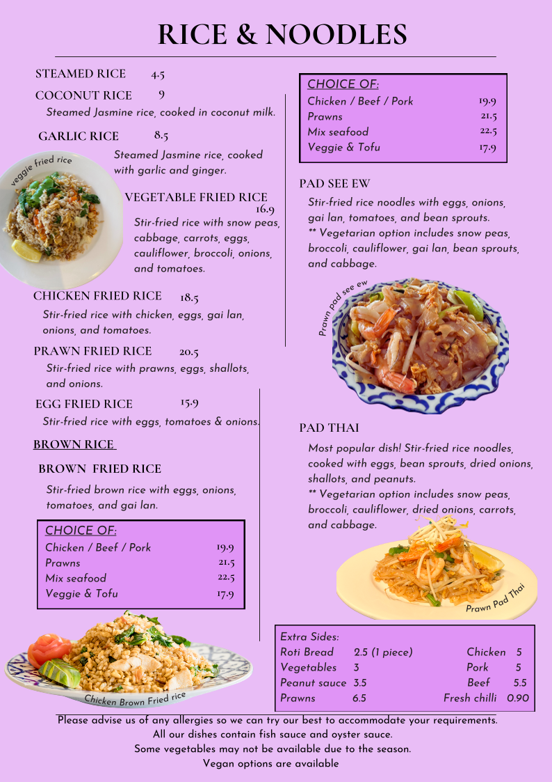 Menu, Thai Magik