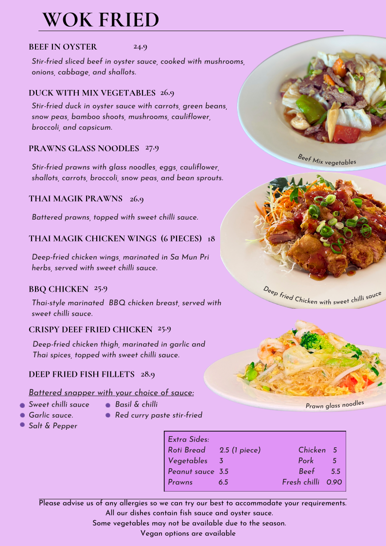 Menu, Thai Magik