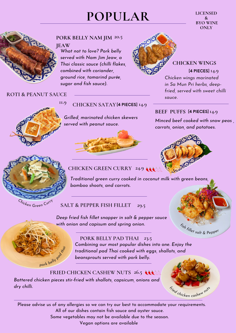 Menu, Thai Magik