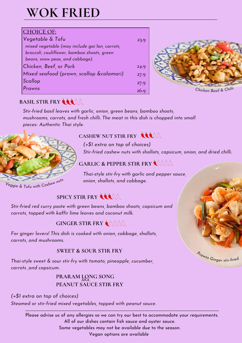 Menu, Thai Magik