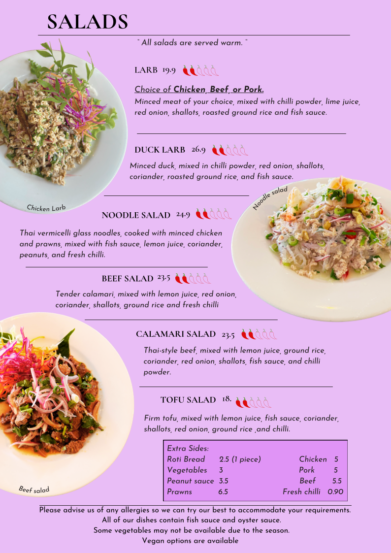 Menu, Thai Magik