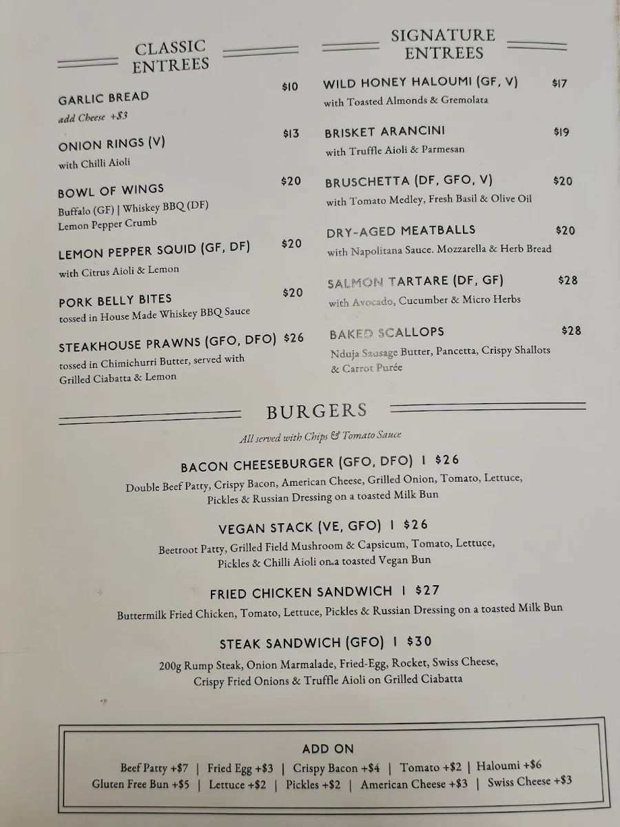 Menu, Railway Hotel Gosford Bar & Steakhouse