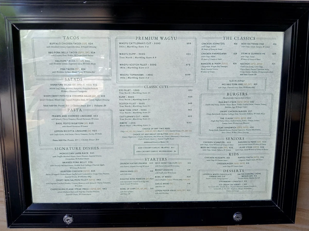Menu, Railway Hotel Gosford Bar & Steakhouse
