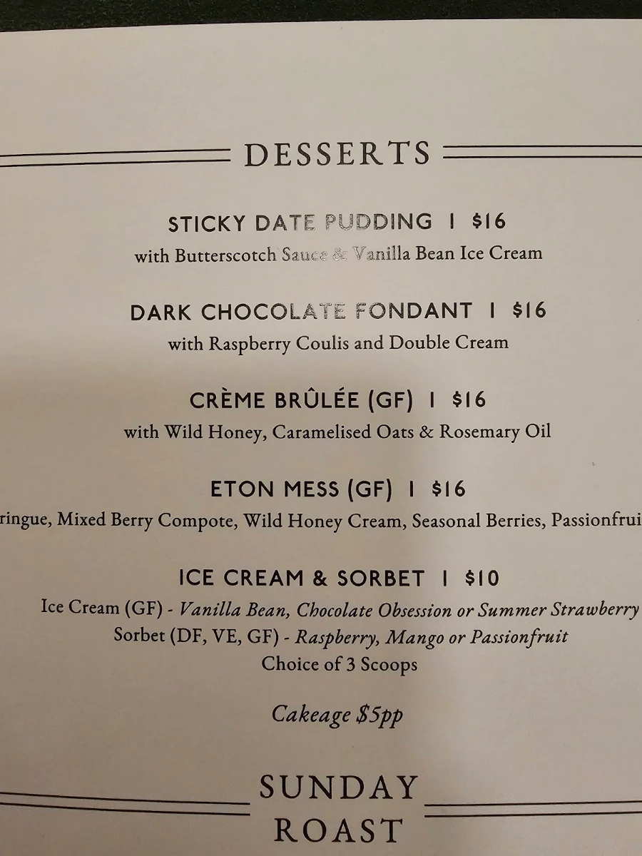 Menu, Railway Hotel Gosford Bar & Steakhouse