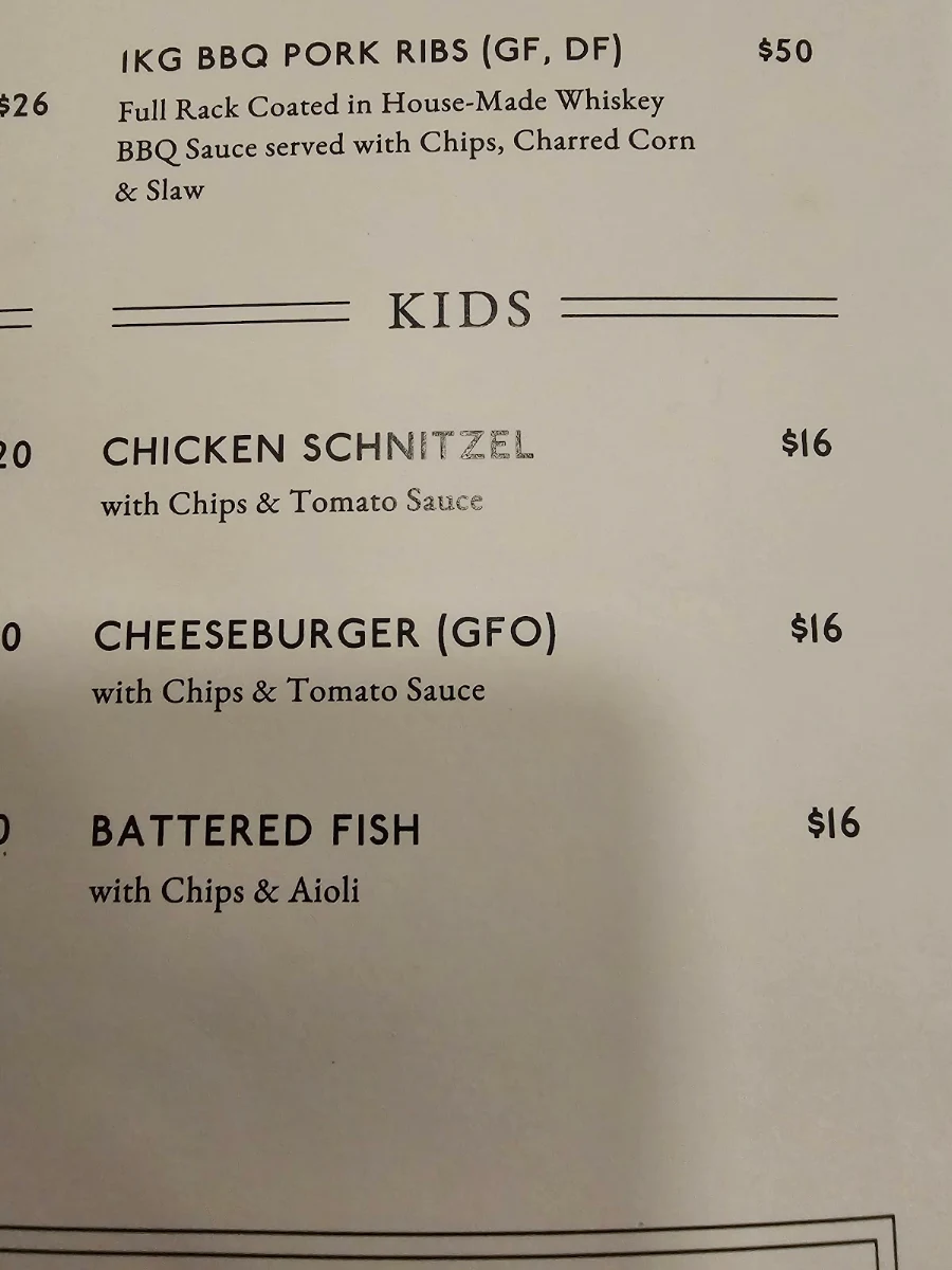 Menu, Railway Hotel Gosford Bar & Steakhouse