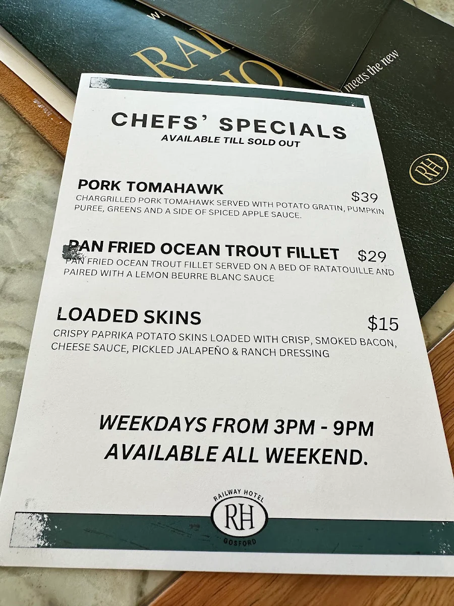 Menu, Railway Hotel Gosford Bar & Steakhouse