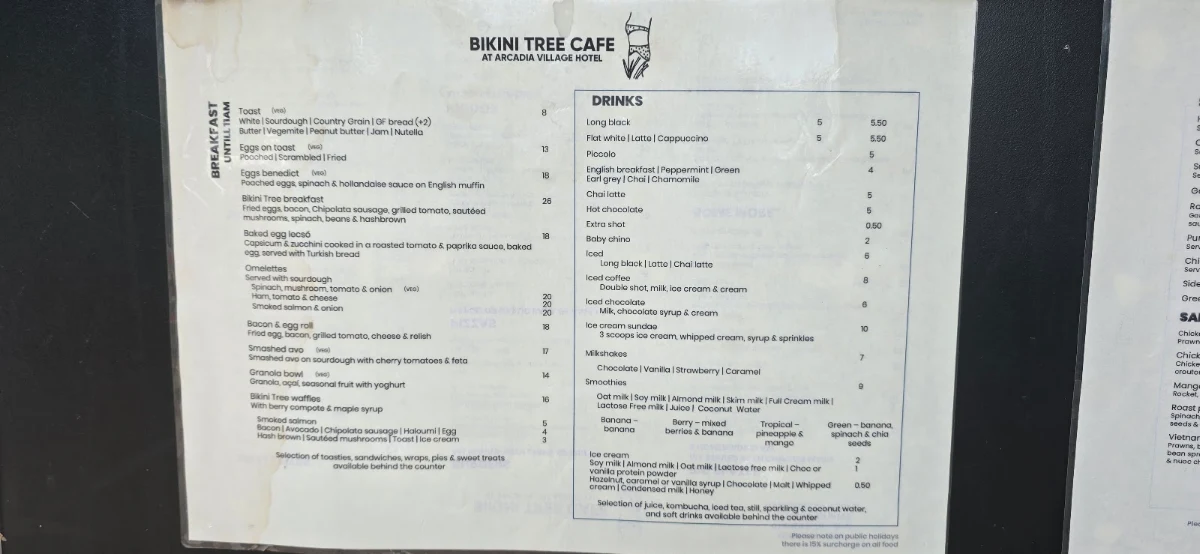 Menu, The Bikini Tree Cafe & Restaurant