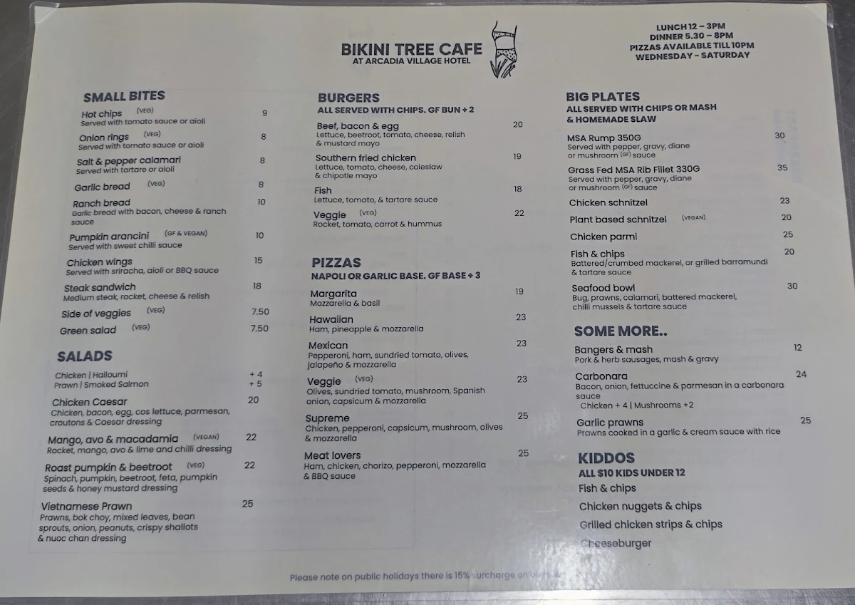 Menu, The Bikini Tree Cafe & Restaurant