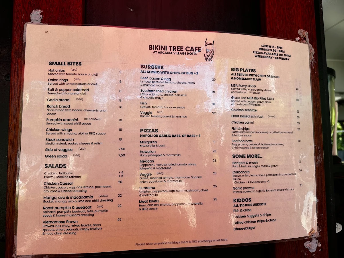 Menu, The Bikini Tree Cafe & Restaurant