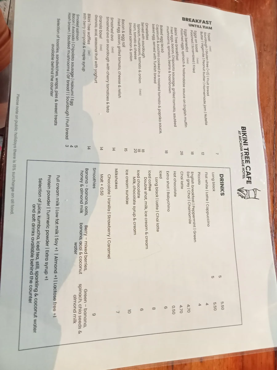 Menu, The Bikini Tree Cafe & Restaurant