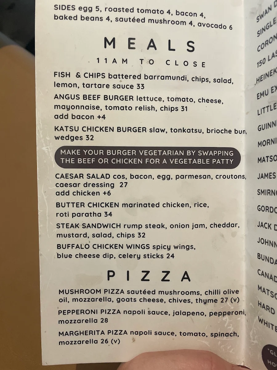 Menu, Toby's Estate