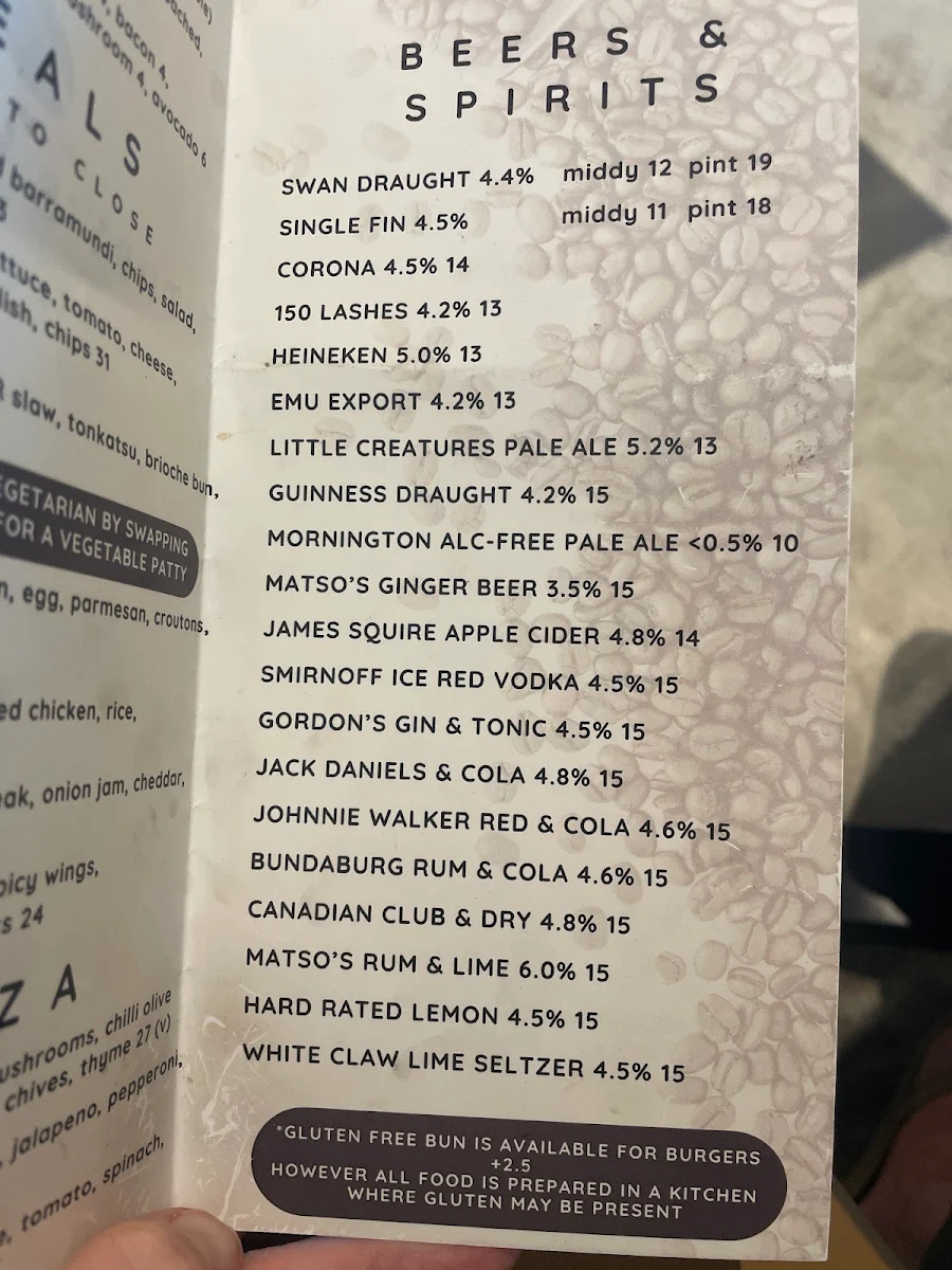 Menu, Toby's Estate