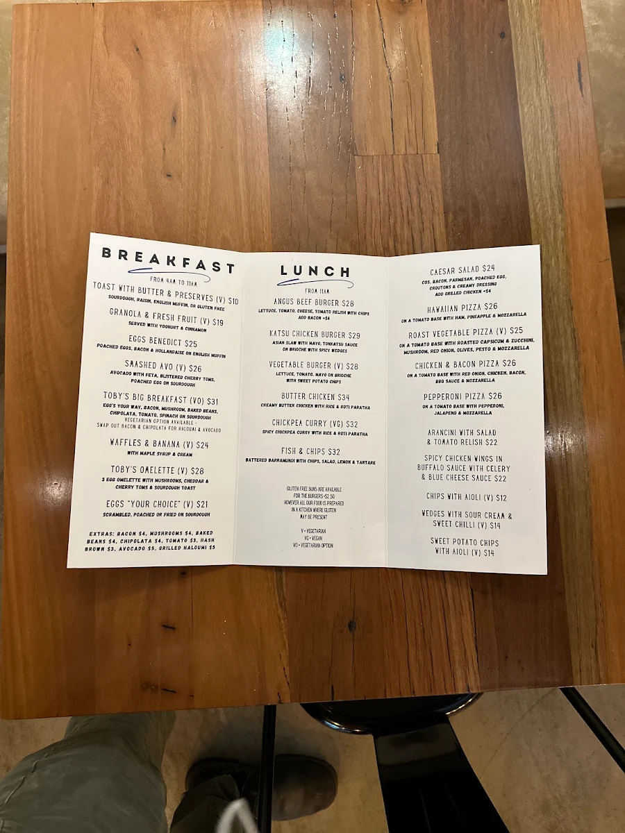 Menu, Toby's Estate