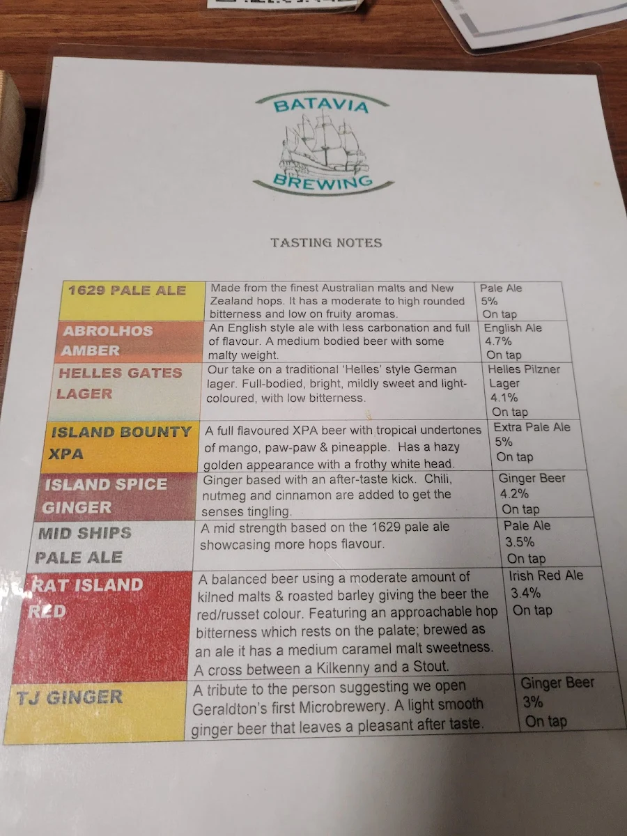 Menu, Batavia Brewing