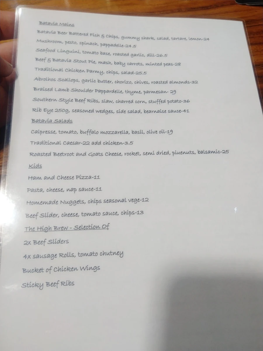 Menu, Batavia Brewing