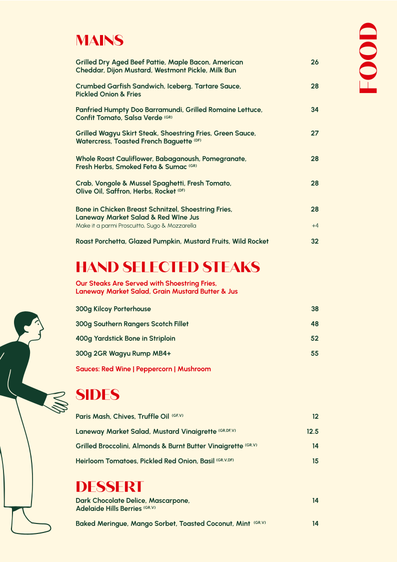 Menu, The Laneway Social, East End