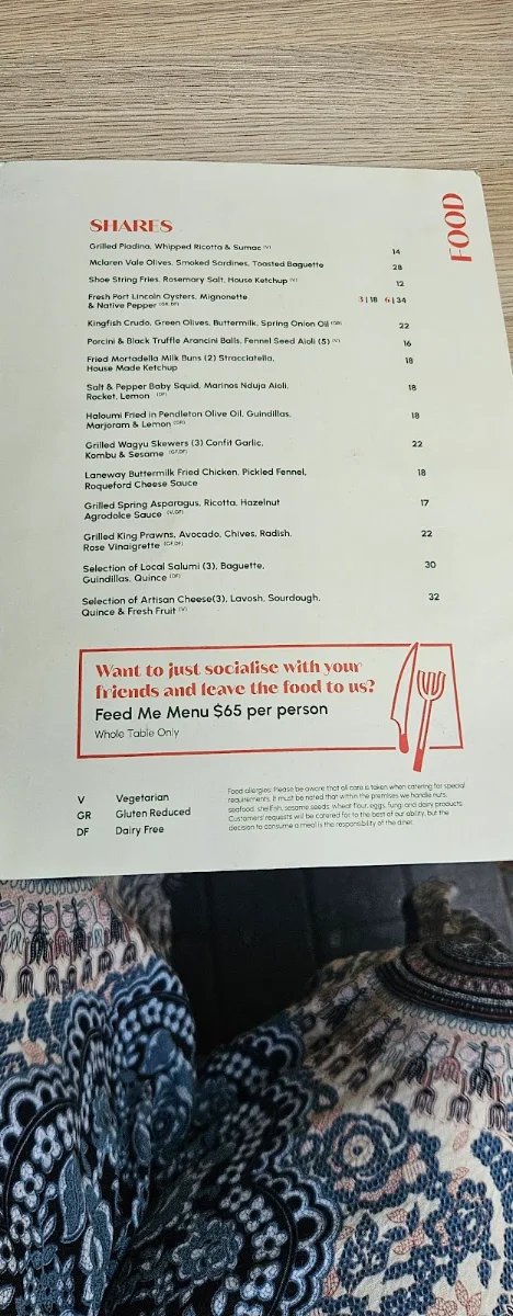Menu, The Laneway Social, East End