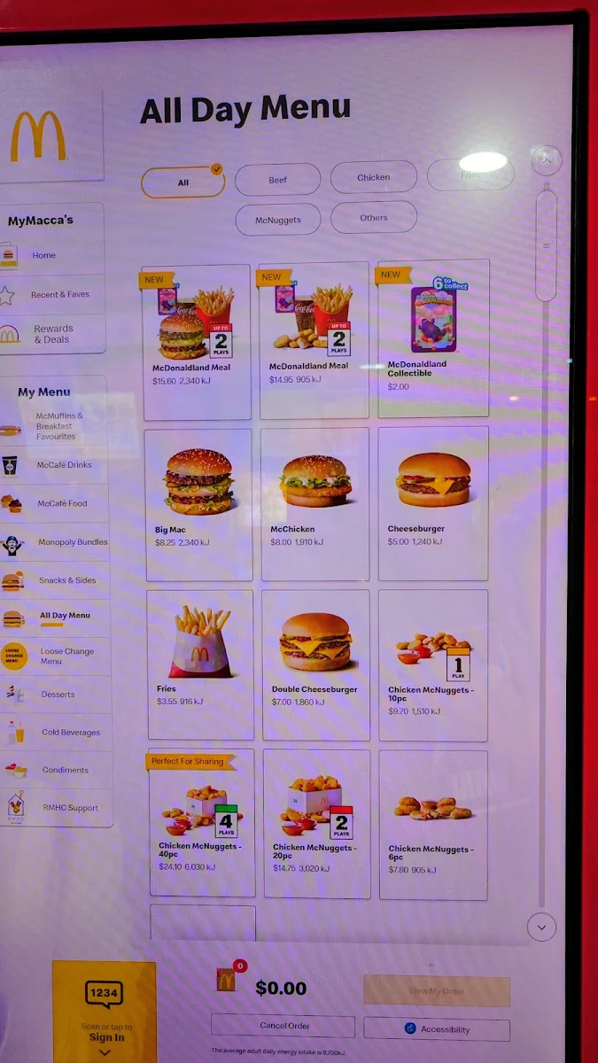 Menu, McDonald's Cavill III