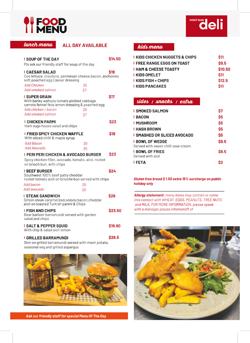 Menu, West End Deli
