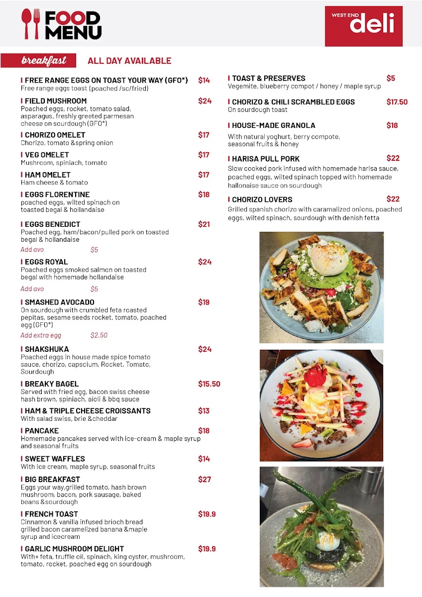 Menu, West End Deli