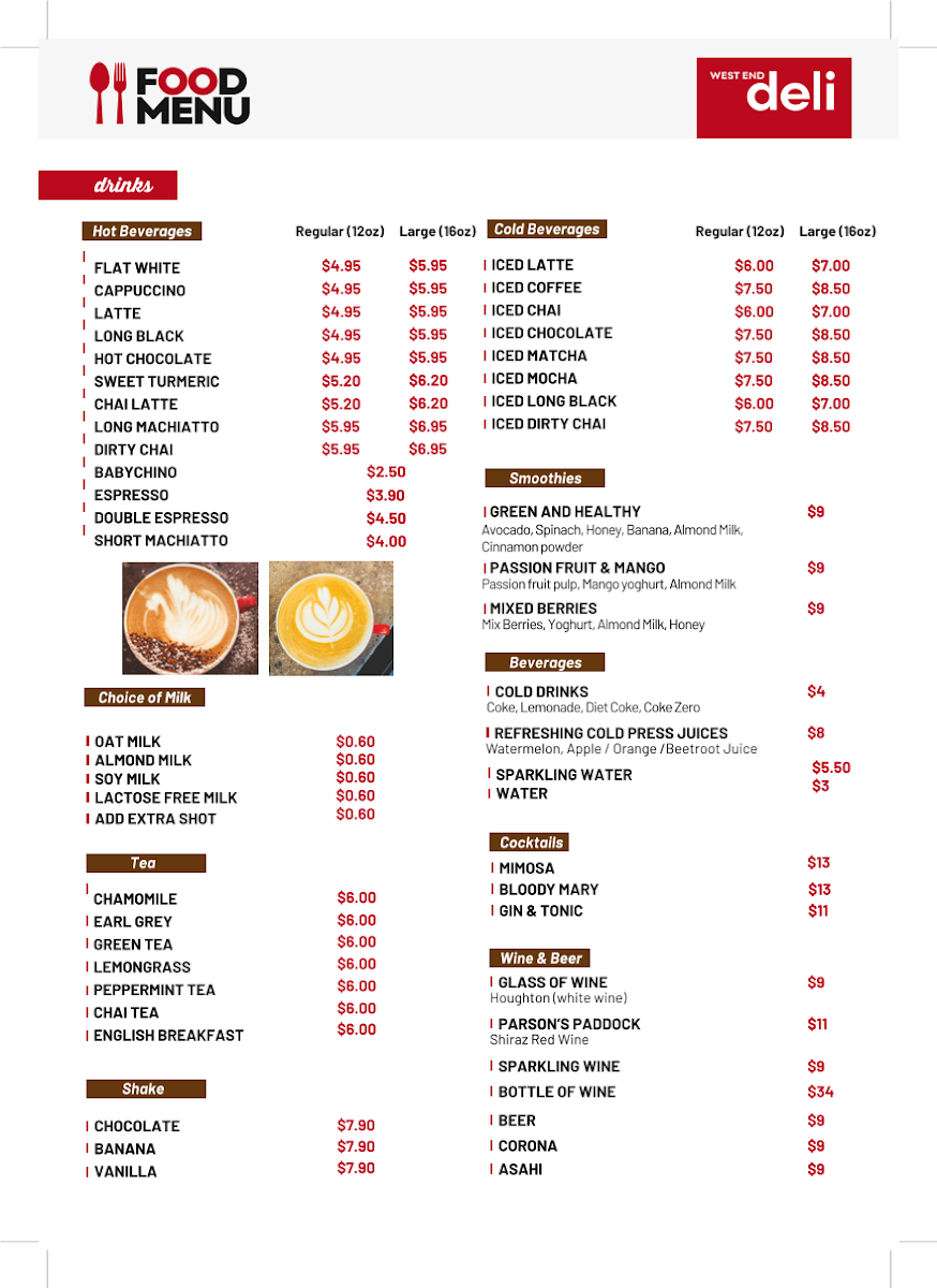 Menu, West End Deli