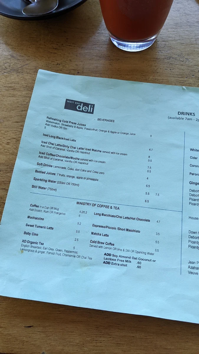 Menu, West End Deli