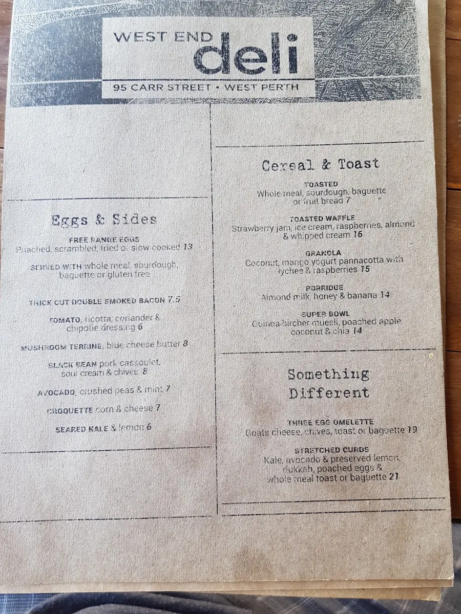 Menu, West End Deli