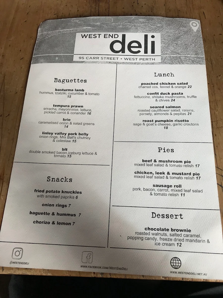Menu, West End Deli