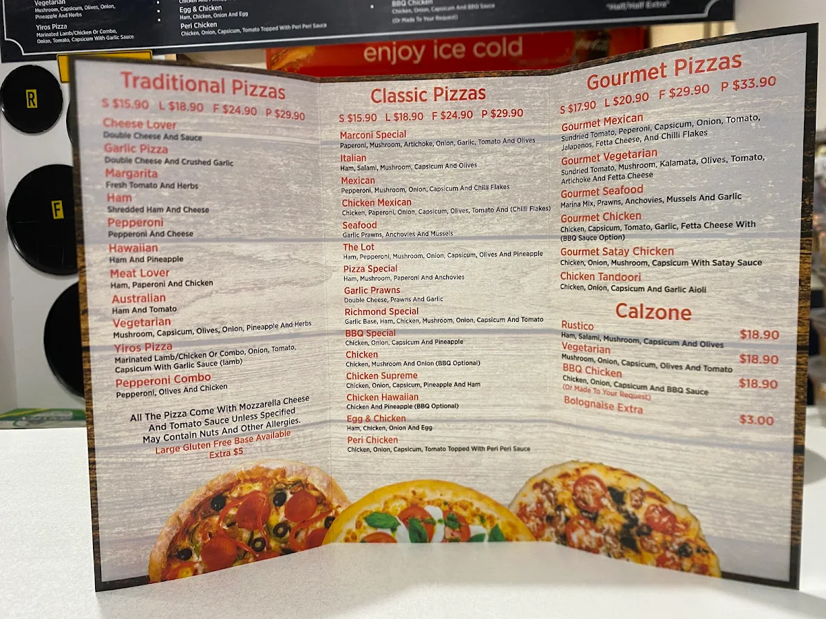 Menu, Marconi Pizza
