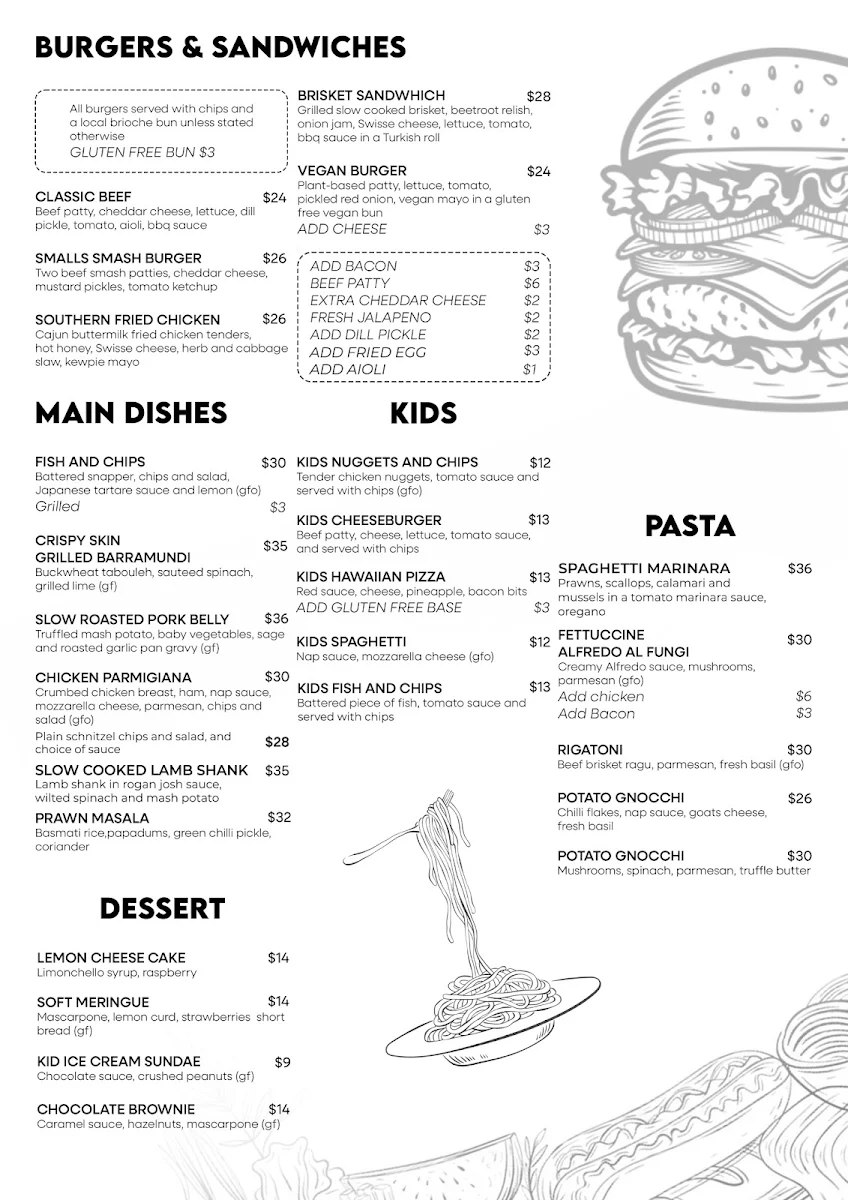 Menu, Small's Bar